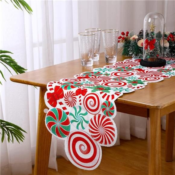 Christmas Table Runner Poinsettia | Table Runner Candy Table 71 x 14 Inches - Picture 2 of 7